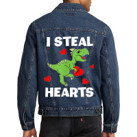 Cute Kids Dinosaur Valentines Day Lover I Steal Hearts T Shirt Men Denim Jacket | Artistshot