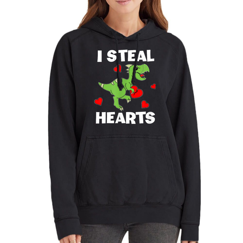 Cute Kids Dinosaur Valentines Day Lover I Steal Hearts T Shirt Vintage Hoodie | Artistshot