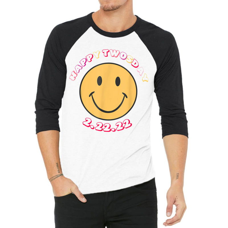 Happy Twosday Tuesday February 22nd 2022 Retro Smiley Face T Shirt 3/4 Sleeve Shirt | Artistshot