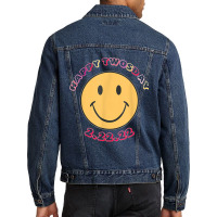 Happy Twosday Tuesday February 22nd 2022 Retro Smiley Face T Shirt Men Denim Jacket | Artistshot