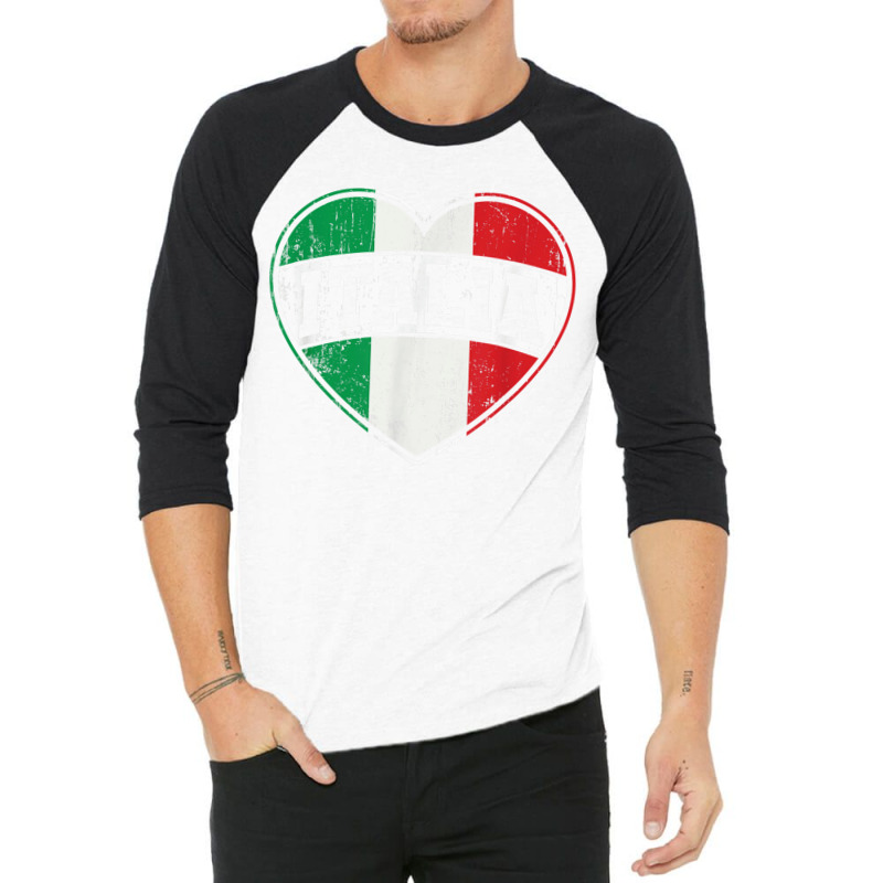 Italy Italia Italian Flag Heart Retro Vintage Design T Shirt 3/4 Sleeve Shirt | Artistshot