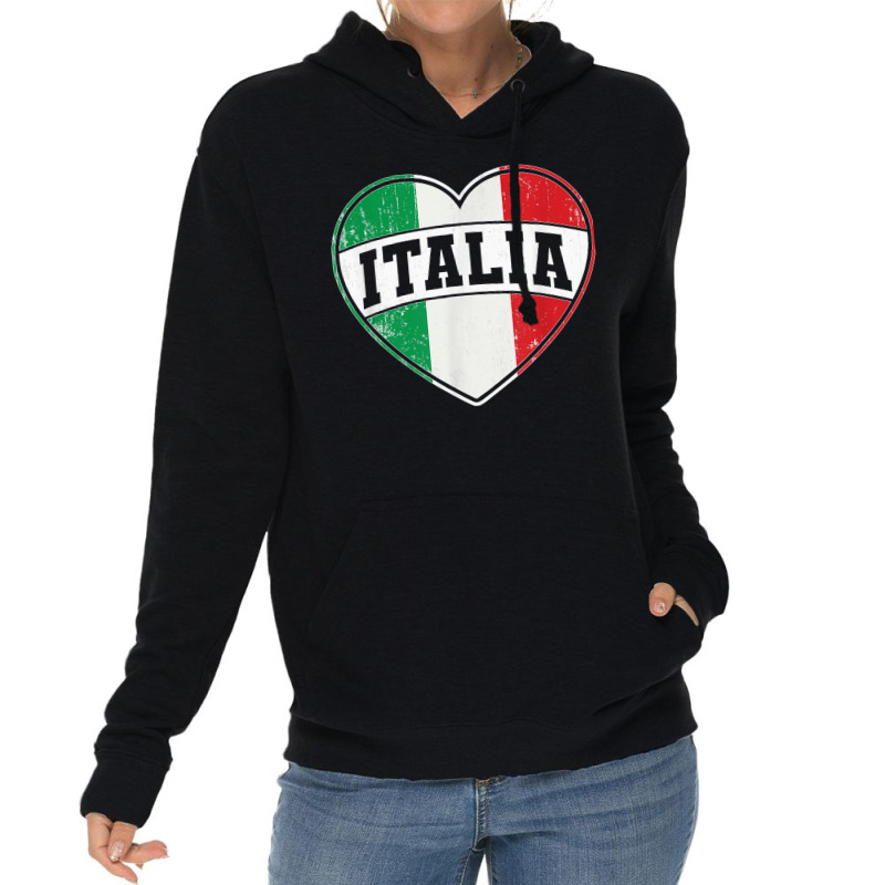 Italy Italia Italian Flag Heart Retro Vintage Design T Shirt Lightweight Hoodie | Artistshot