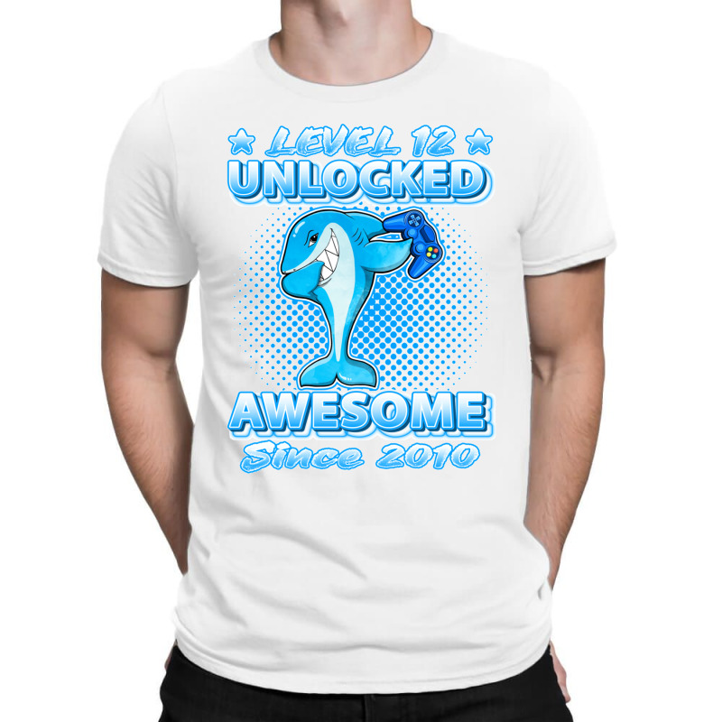 Level 12 Unlocked Born In 2010 Dabbing Shark 12th Birthday Pullover Ho T-shirt | Artistshot