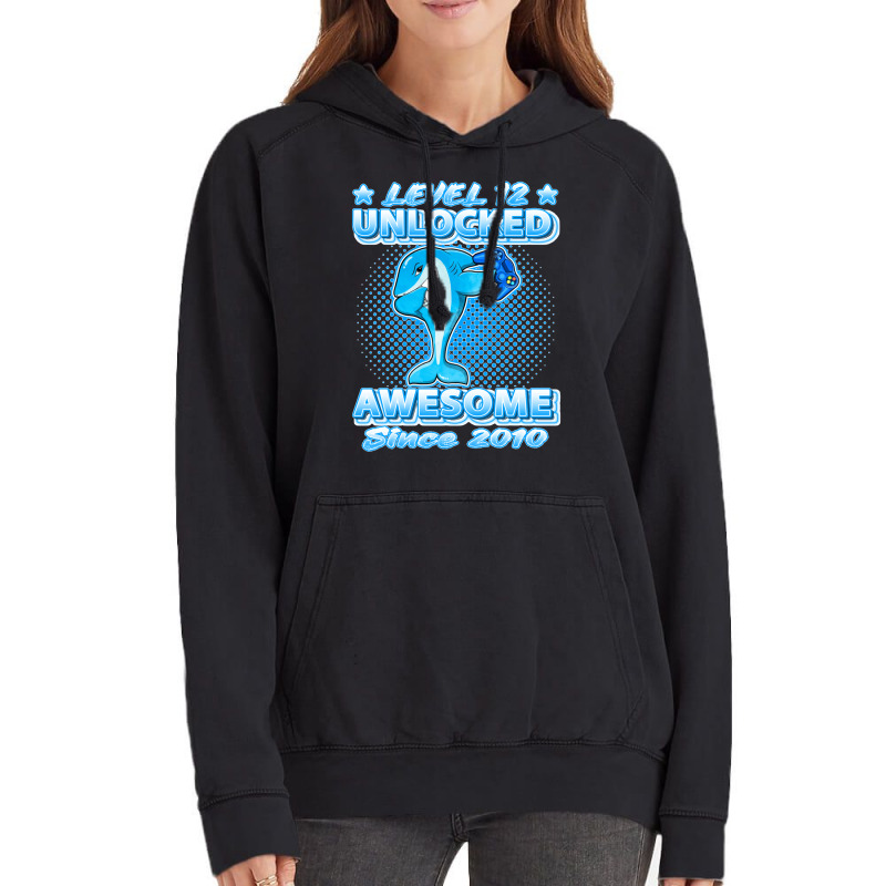 Level 12 Unlocked Born In 2010 Dabbing Shark 12th Birthday Pullover Ho Vintage Hoodie | Artistshot