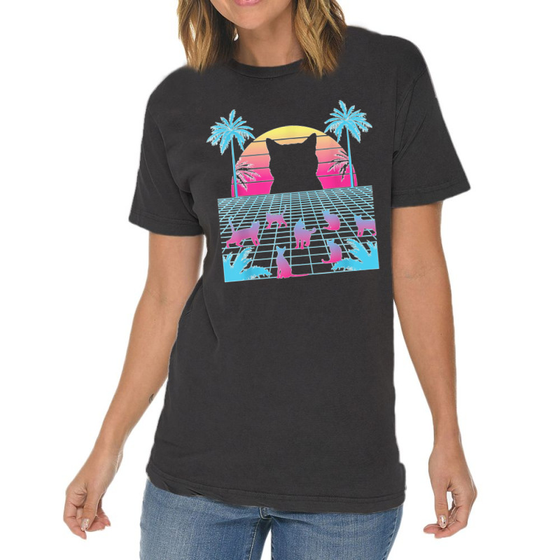 Vaporwave Cats Palm Trees Aesthetic Japanese Kawaii T Shirt Vintage T-shirt | Artistshot