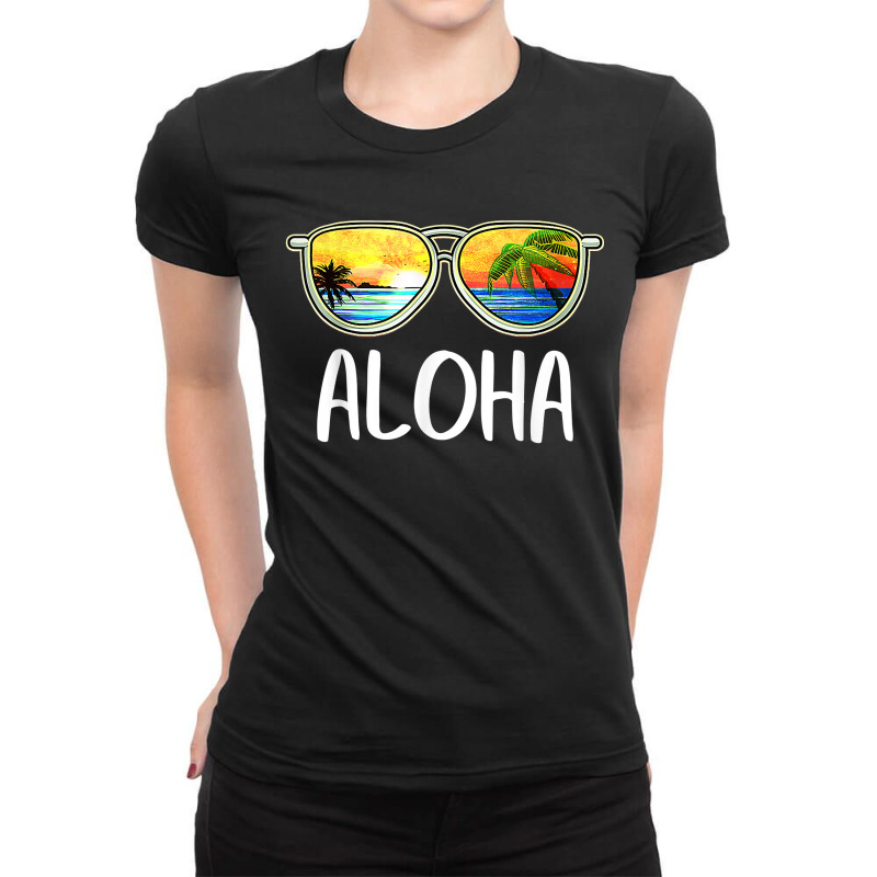 Aloha Hawaii Hawaiian Island Sunglasses Palm Trees Beach T Shirt Ladies Fitted T-Shirt by paisleafuscaldo | Artistshot