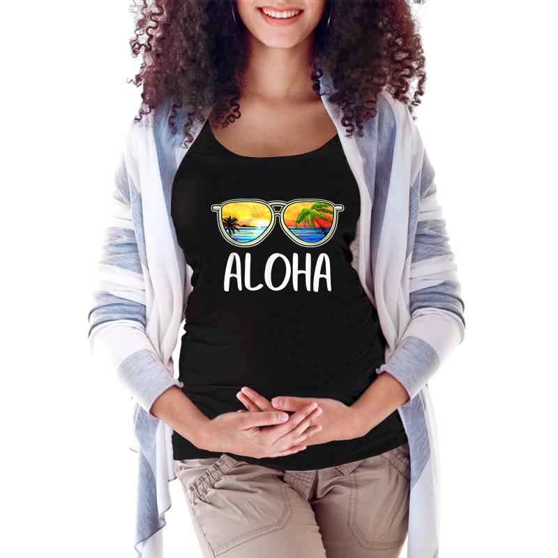 Aloha Hawaii Hawaiian Island Sunglasses Palm Trees Beach T Shirt Maternity Scoop Neck T-shirt by paisleafuscaldo | Artistshot