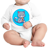 Cute Cat Holding Fish Cartoon Long Sleeve Baby Bodysuit | Artistshot