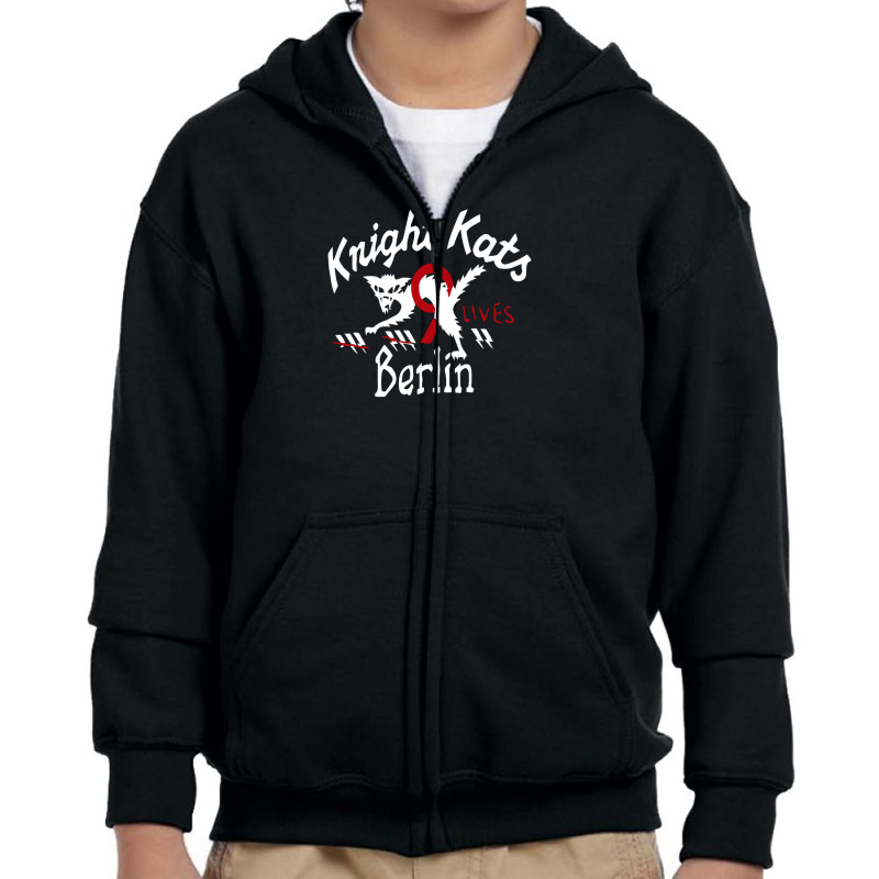 He Knight Kats Berlin 9 Lives Beige Johnson Motors Youth Zipper Hoodie by harry sul | Artistshot