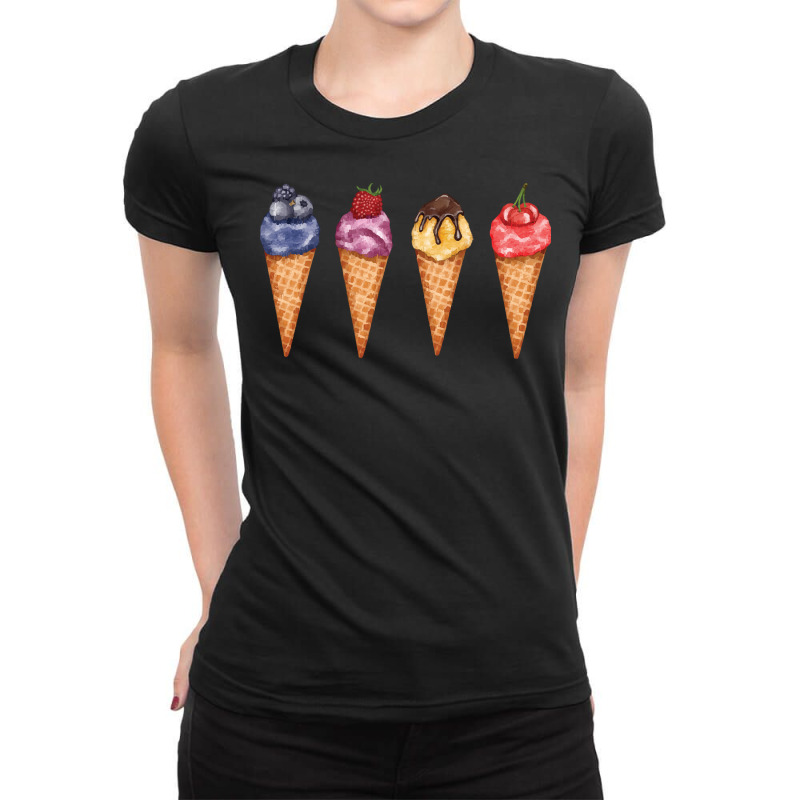 Assorted Ice Cream Cones T  Shirt Assorted Ice Cream Cones Set   Blueb Ladies Fitted T-Shirt by ebertlance489 | Artistshot