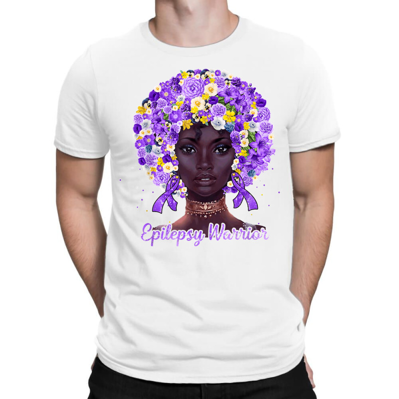 Purple Flowers Afro Hair Black Woman Epilepsy Warrior T Shirt T-shirt | Artistshot