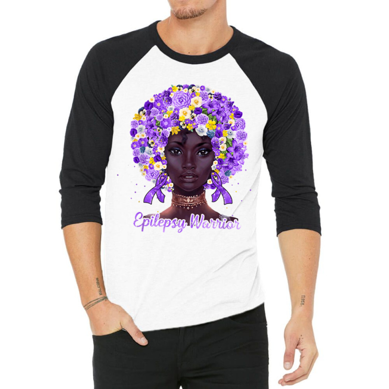 Purple Flowers Afro Hair Black Woman Epilepsy Warrior T Shirt 3/4 Sleeve Shirt | Artistshot