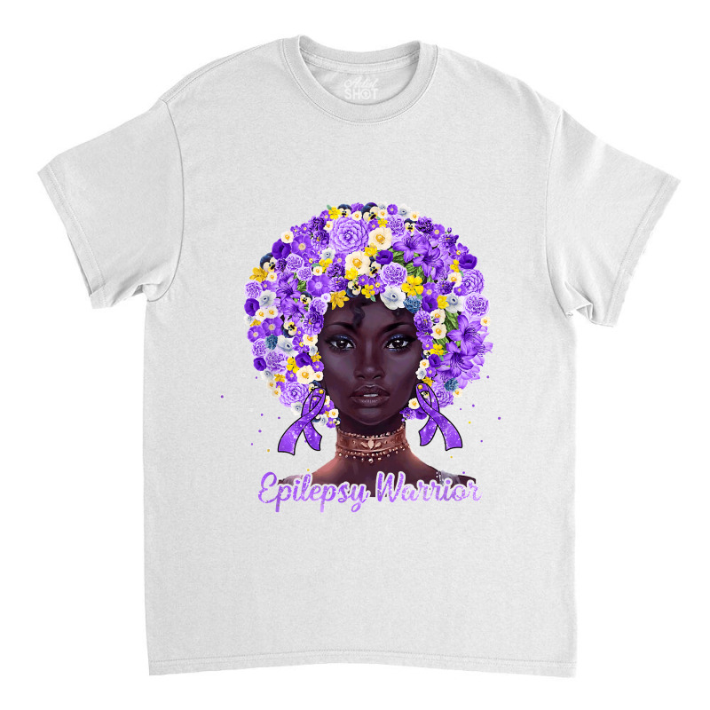 Purple Flowers Afro Hair Black Woman Epilepsy Warrior T Shirt Classic T-shirt | Artistshot