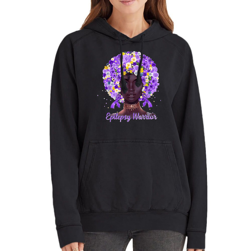 Purple Flowers Afro Hair Black Woman Epilepsy Warrior T Shirt Vintage Hoodie | Artistshot