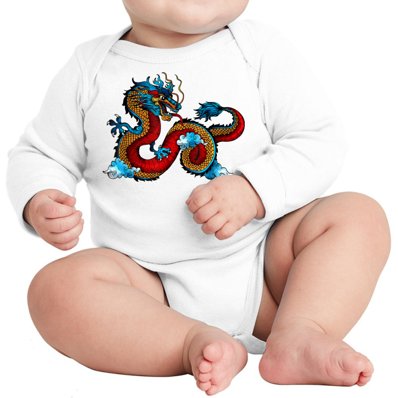 Beautiful Chinese Dragon In The Clouds Art T Shirt Long Sleeve Baby Bodysuit | Artistshot