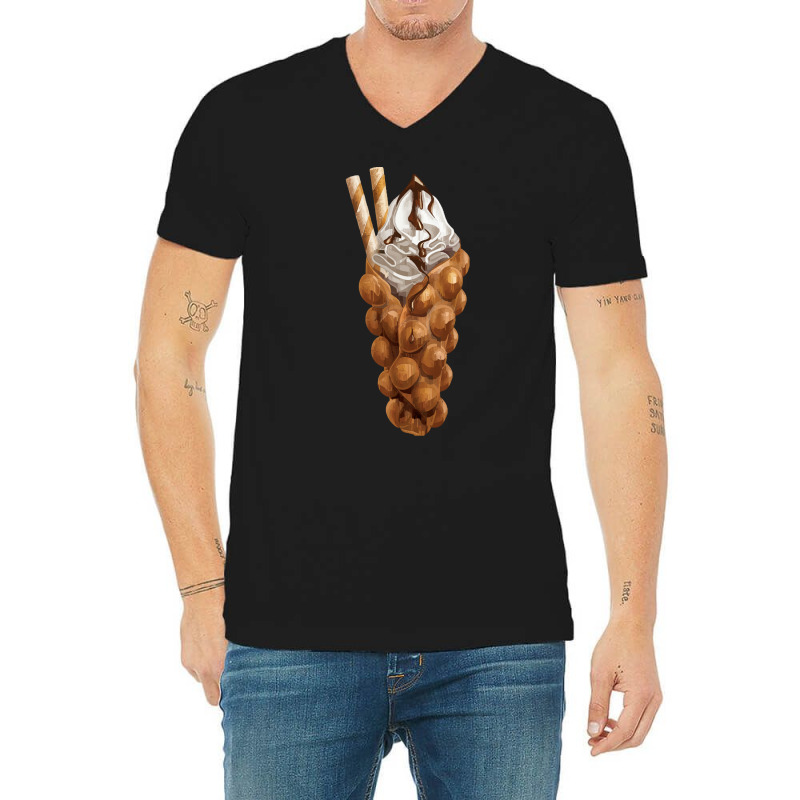 Bubble Waffle Ice Cream T  Shirt Egg Bubble Waffle Vanilla Ice Cream A V-Neck Tee by thymeartiste | Artistshot