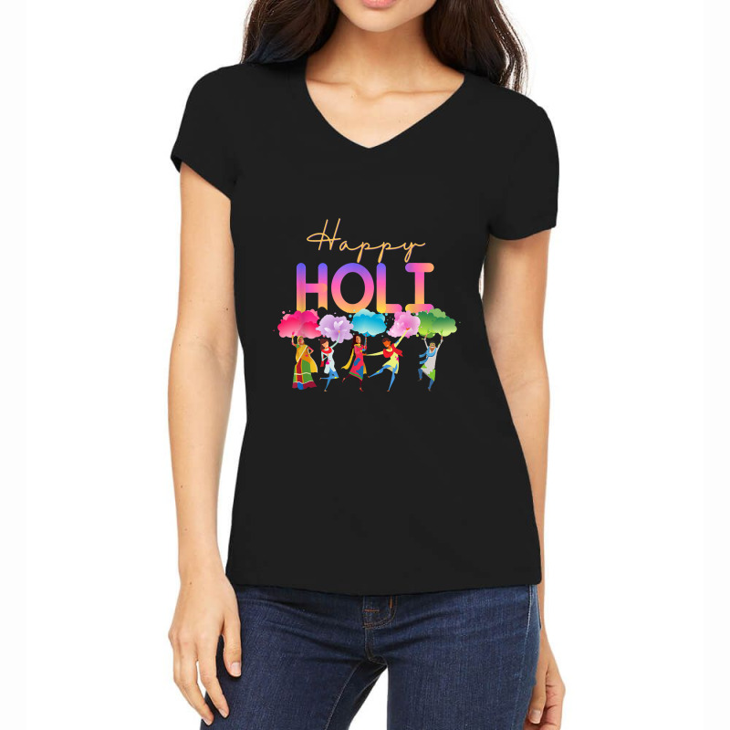 Happy Holi Festival Of Colors Women's V-Neck T-Shirt by creativelylily | Artistshot