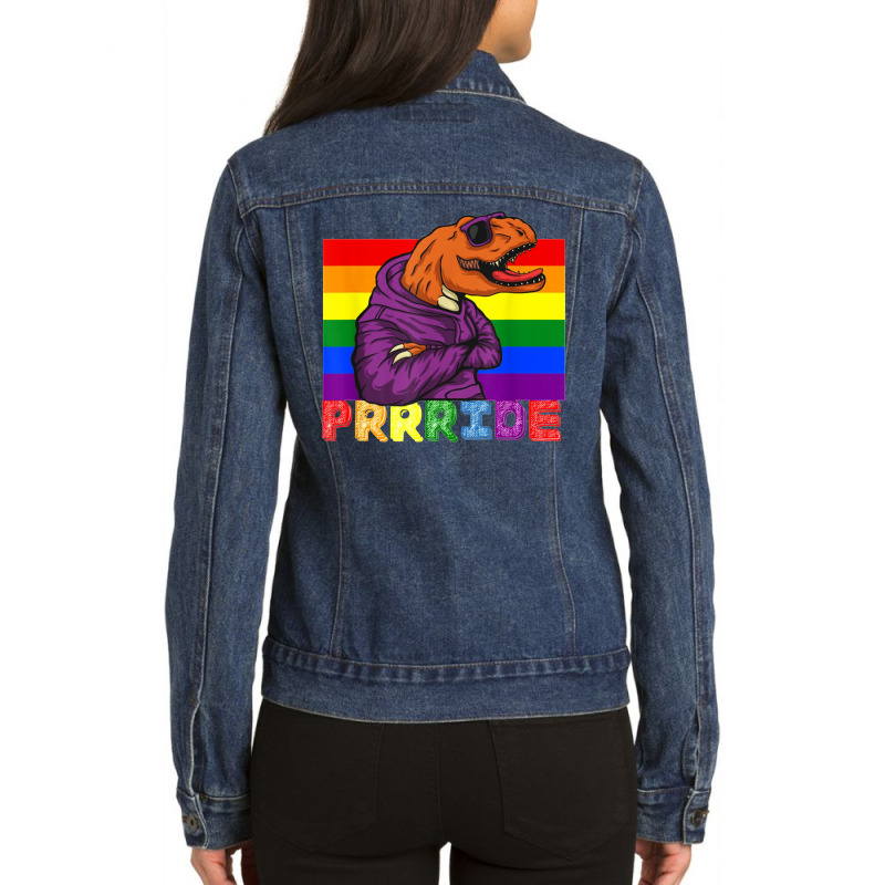 Pride Growling Dinosaur Ladies Denim Jacket by Carlos77 | Artistshot