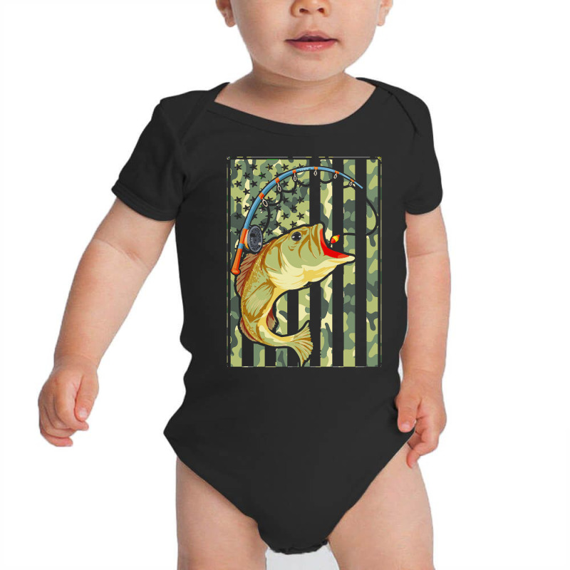 Fishing  Shirt Camouflage U S Flag American Fisherman Angle Fish Fishi Baby Bodysuit by rabbitappear | Artistshot