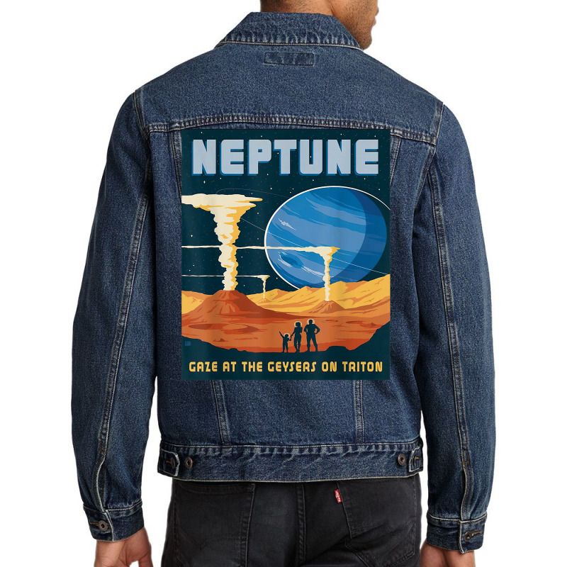 Retro Neptune Gaze At The Geysers On Triton Space Tourism T Shirt Men Denim Jacket by puawhla | Artistshot