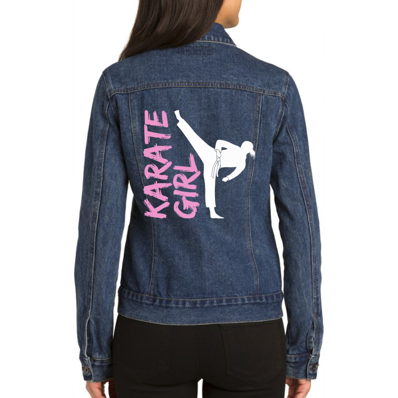 Karate Girl Self Defence Kick Cute Martial Artist Girls Premium Ladies Denim Jacket by PhoebeHaggett | Artistshot