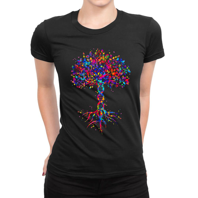 Dna Tree Life Watercolor Genetic Biologist Science Earth Day Ladies Fitted T-Shirt by Hoang95 | Artistshot