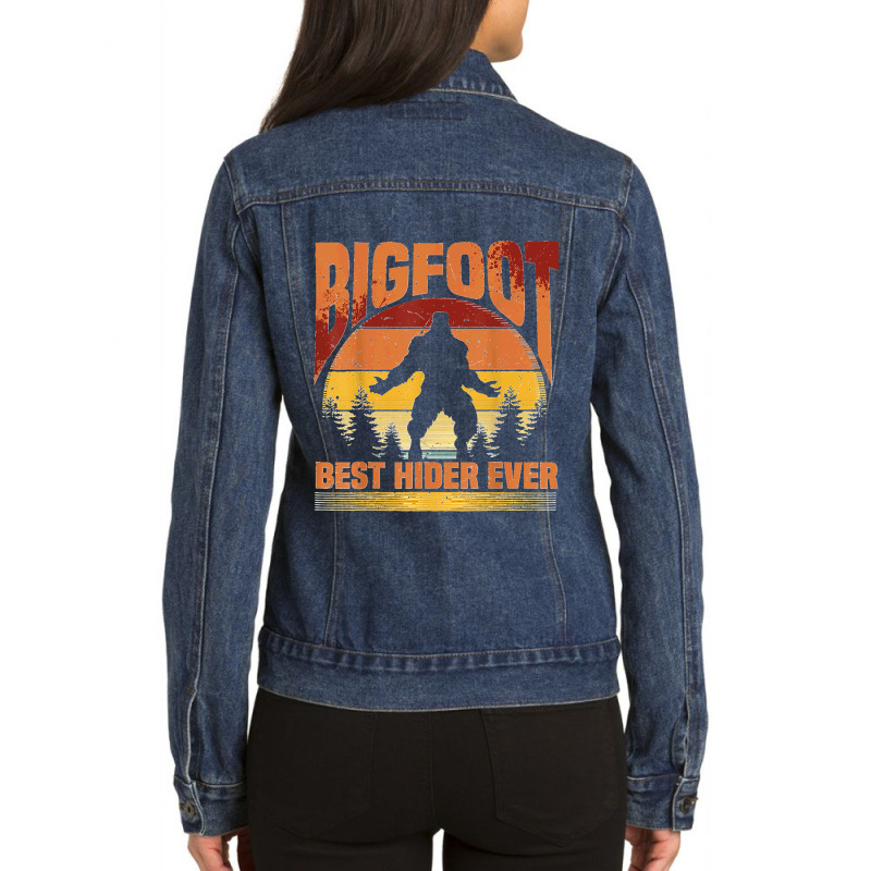 Bigfoot Sasquatsch Vintage Retro Hide & Seek World Champion T Shirt Ladies Denim Jacket by JerrodHeathGaylon | Artistshot