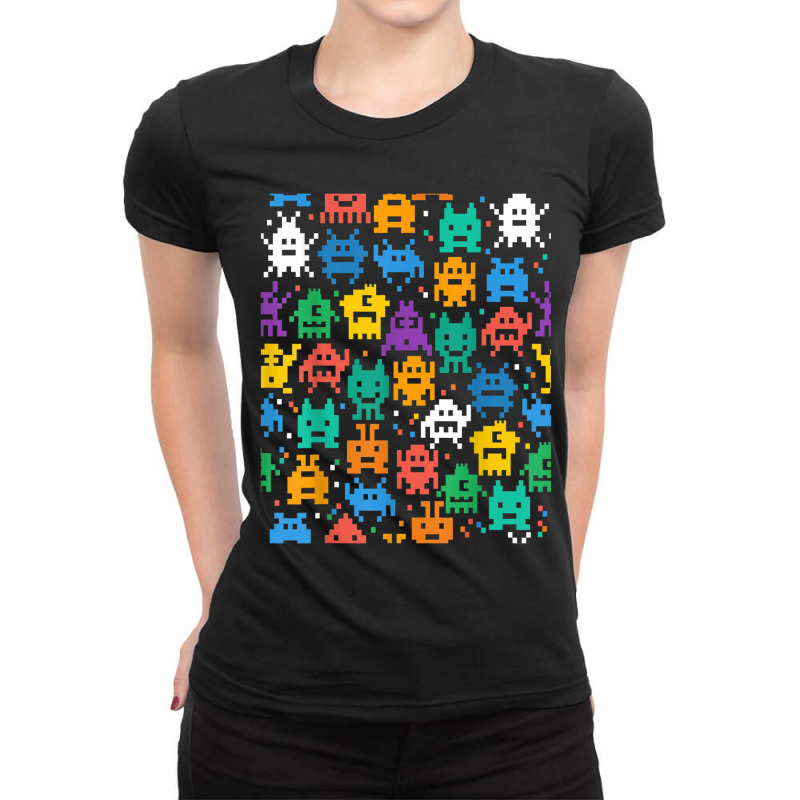 Invaders I Love 80s Retro 8 Bit Space Monsters Ladies Fitted T-Shirt by Hoang95 | Artistshot