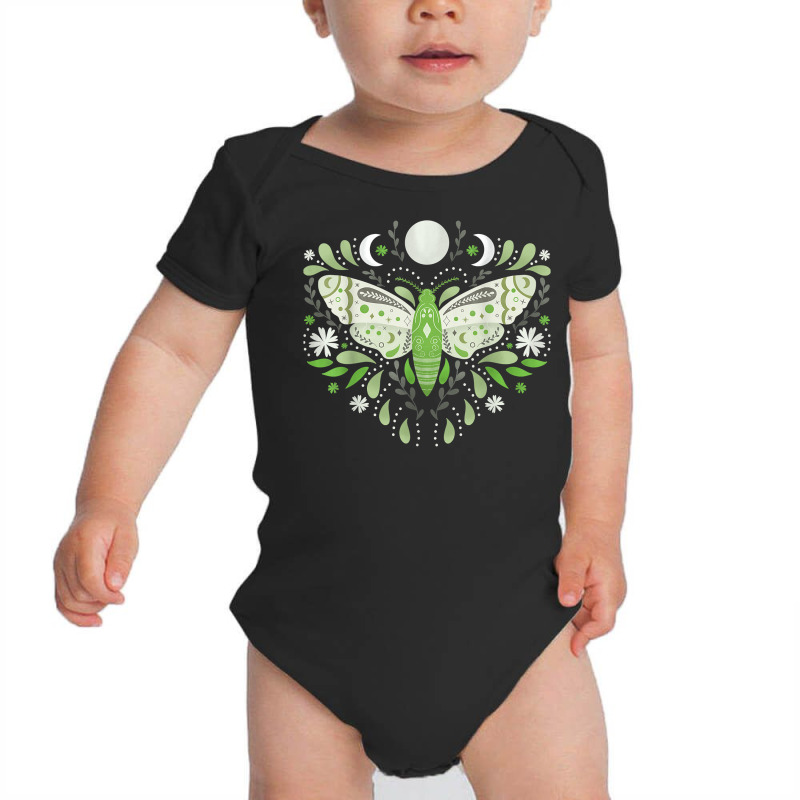 Mystical Moth Green Celestial Flower Moon Phases T Shirt Baby Bodysuit by tognifx | Artistshot