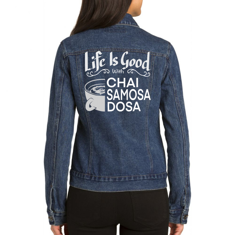 India Food Culture Chai Samosa Desi Humor Funny T Shirt Ladies Denim Jacket by Binhthai9809 | Artistshot