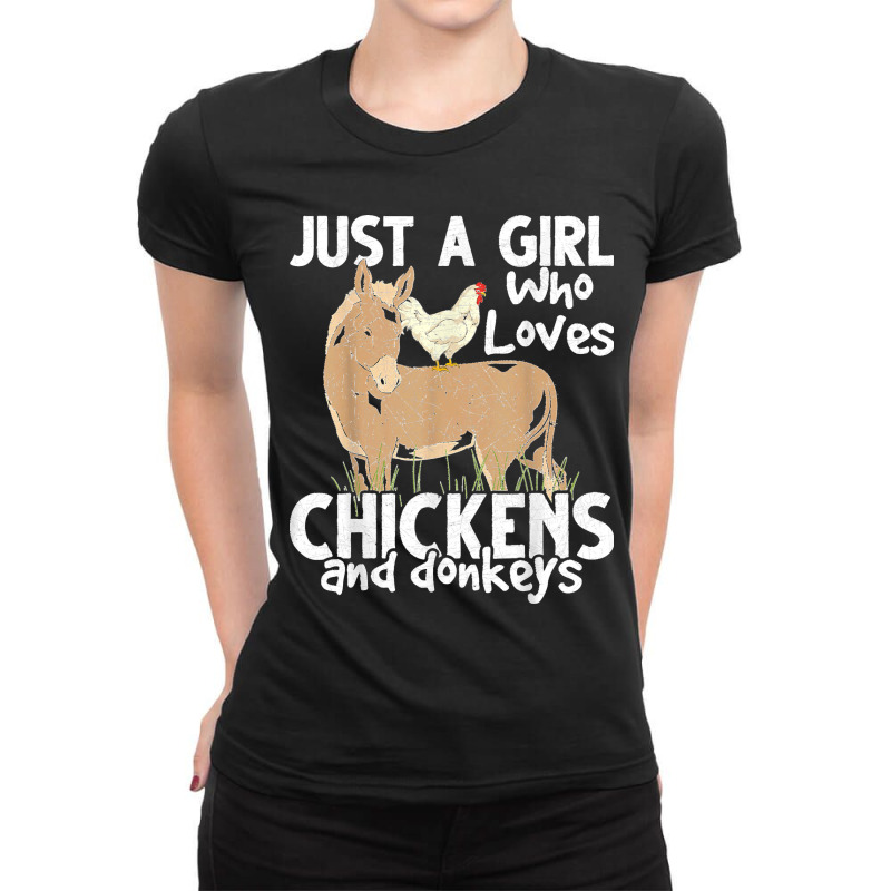 Just A Girl Who Loves Chickens And Donkeys Farmer Donkey T Shirt Ladies Fitted T-Shirt by JerrodHeathGaylon | Artistshot