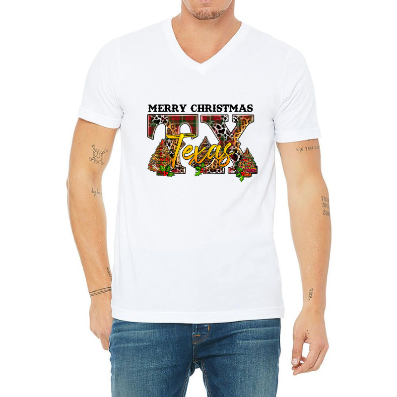 Country Cow Print Leopard Plaid Merry Christmas Texas T Shirt V-Neck Tee by Jeremy_Hutson | Artistshot