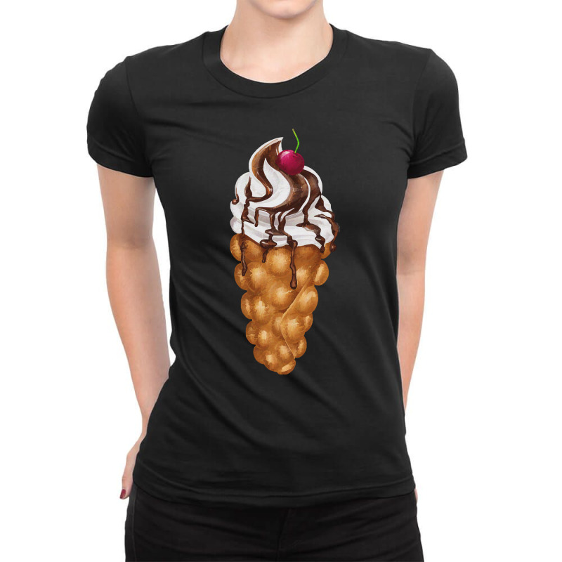 Bubble Waffle Ice Cream T  Shirt Egg Bubble Waffle Vanilla Ice Cream W Ladies Fitted T-Shirt by fframi817 | Artistshot