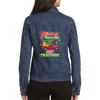 Santa's Favorite Art Teacher Christmas Tree Truck Sweater T Shirt Ladies Denim Jacket | Artistshot