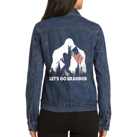 Let's Go Brandon Camping Bigfoot Rock And Roll Us Flag Ladies Denim Jacket | Artistshot