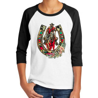 Western Cowgirl Cowboy Horseshoe Rodeo Bronco Bucking Horse T Shirt Youth 3/4 Sleeve | Artistshot