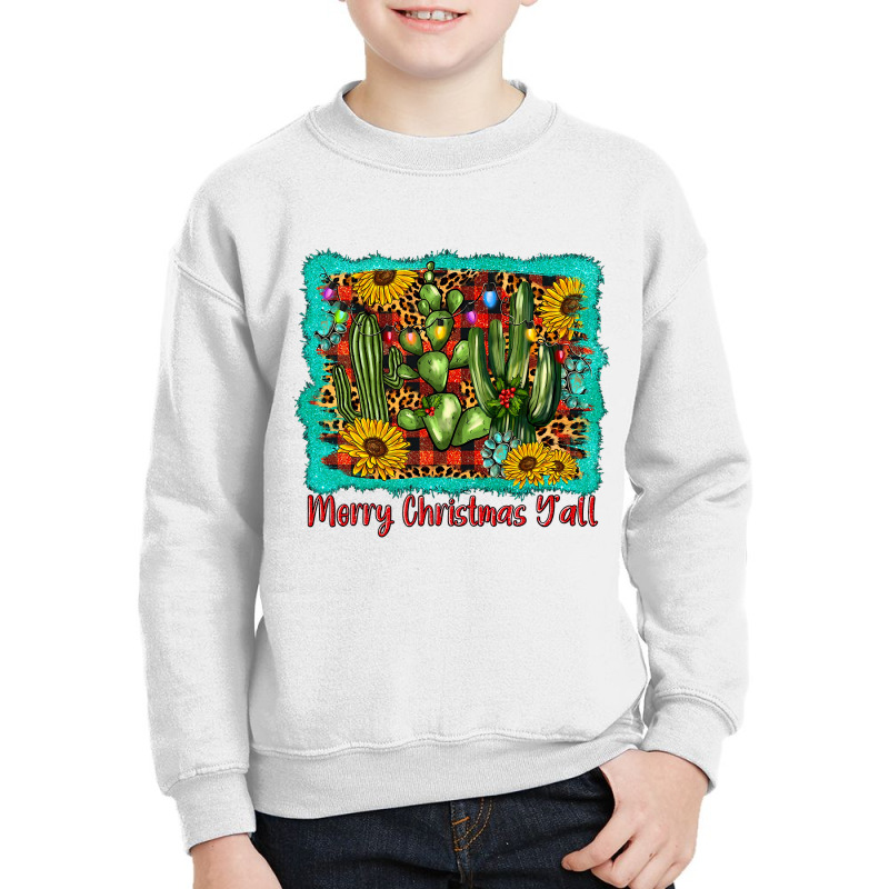 Western Leopard Plaid Cow Print Cactus Merry Christmas Y'all T Shirt Youth Sweatshirt by Jeremy_Hutson | Artistshot