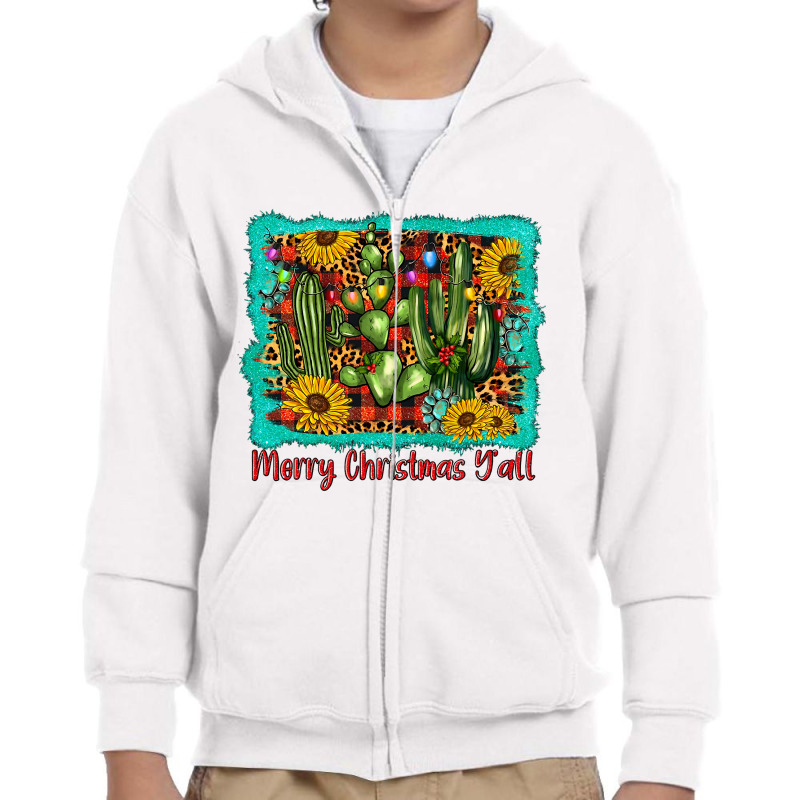 Western Leopard Plaid Cow Print Cactus Merry Christmas Y'all T Shirt Youth Zipper Hoodie by Jeremy_Hutson | Artistshot