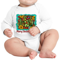 Western Leopard Plaid Cow Print Cactus Merry Christmas Y'all T Shirt Long Sleeve Baby Bodysuit | Artistshot