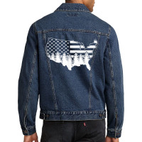 Traveling While Hiking Camping And Fishing In Nature Us Flag Men Denim Jacket | Artistshot