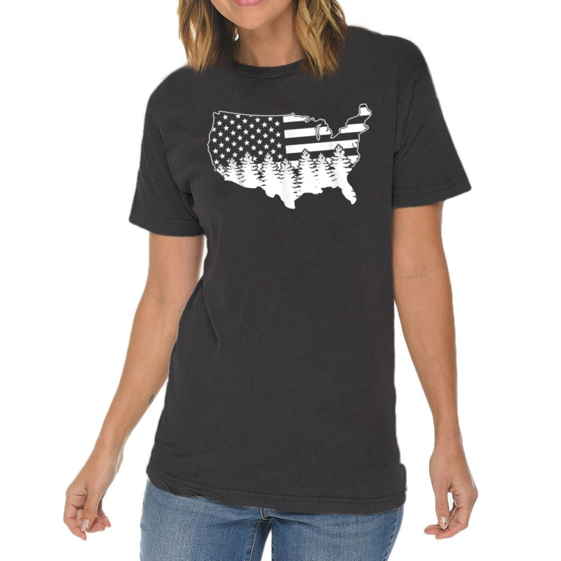 Traveling While Hiking Camping And Fishing In Nature Us Flag Vintage T-shirt | Artistshot