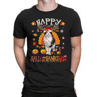 Funny Cat Happy Hallothanksmas Halloween Thanksgiving Xmas T-shirt | Artistshot
