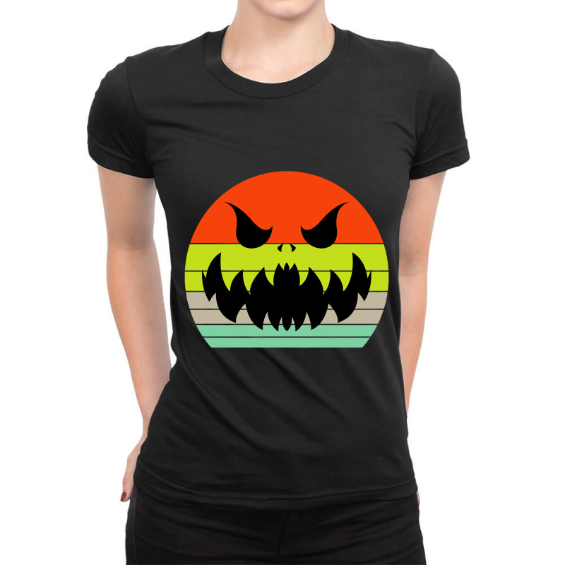 Vintage Scary Pumpkin Face Halloween Ladies Fitted T-shirt | Artistshot