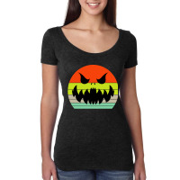 Vintage Scary Pumpkin Face Halloween Women's Triblend Scoop T-shirt | Artistshot