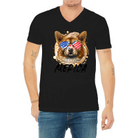 Corgi Dog 4th Of July Merica Men Women Usa American Flag 434 Welsh Cor V-neck Tee | Artistshot