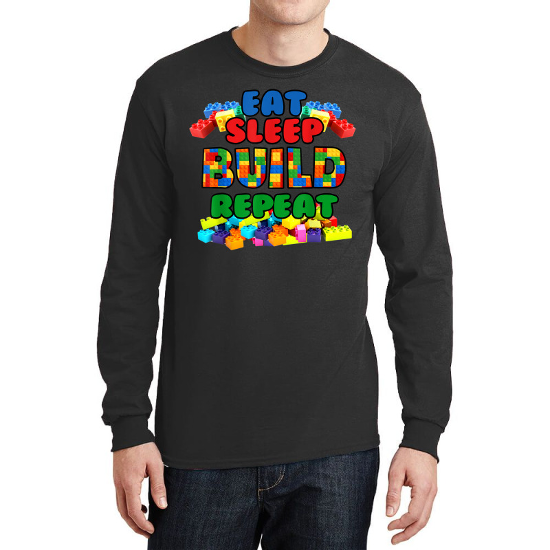 Funny Eat Sleep Build Repeat Building Blocks Kids Long Sleeve Shirts | Artistshot