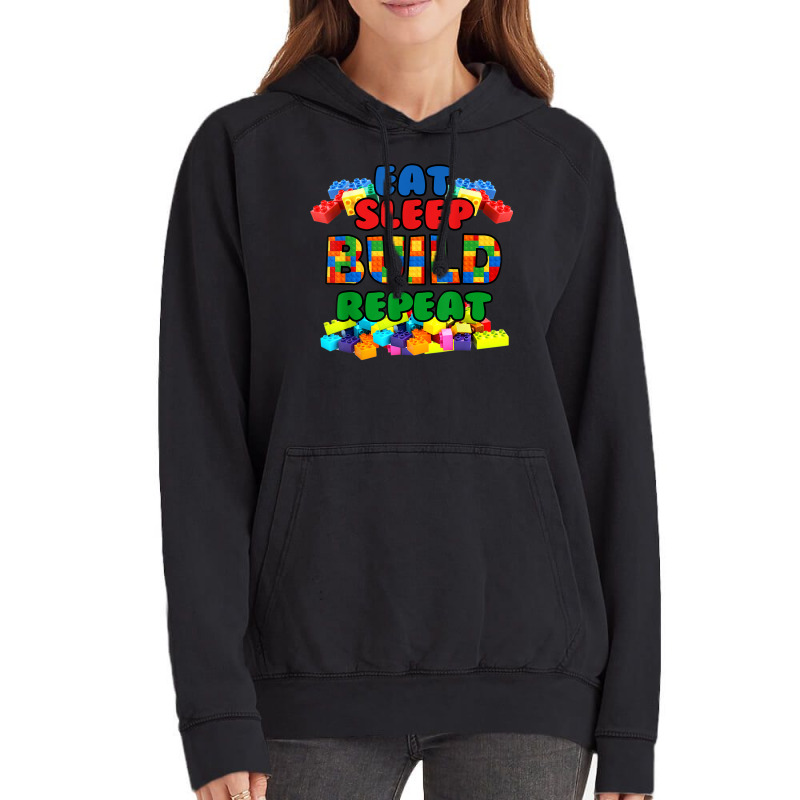 Funny Eat Sleep Build Repeat Building Blocks Kids Vintage Hoodie | Artistshot