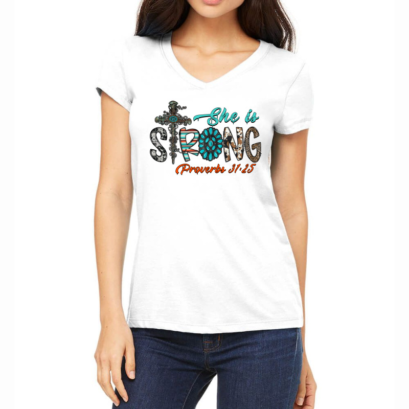 She Is Strong Proverbs 31  25 Women's V-neck T-shirt | Artistshot