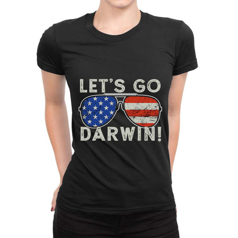 Aviator Sunglasses American Flag Let’s Go Darwin T Shirt Ladies Fitted T-Shirt by bakien89 | Artistshot