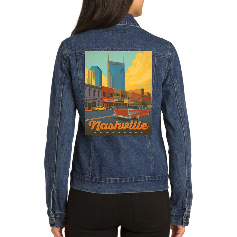 Nashville Tn Building Ladies Denim Jacket by JuanCrawford | Artistshot